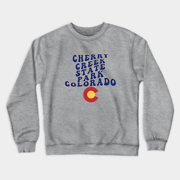 Cherry Creek State Park Colorado - Reto Wavy Text CO Flag Crewneck Sweatshirt by Go With Tammy